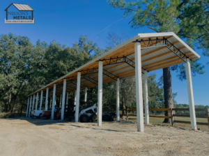 Spacious 12x120 pole barn for equestrian equipment storage.