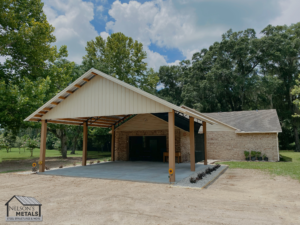 Practical 20x20 pole barn with a protective gable end.