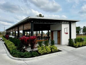 Grand custom commercial pole barn exterior at Southern Dunes Golf and Country Club.